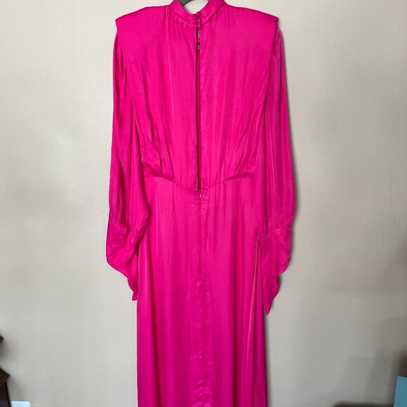 NWOT Farm Rio Satin Maxi Dress | Draped Bodice, Cutout, Padded Shoulders size L - Picture 7 of 11